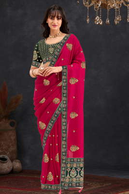 Anjani Textile Embroidered Bollywood Georgette Saree(Pink)