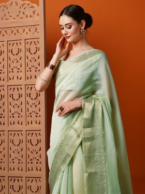 Divastri Woven Bollywood Organza Saree(Light Green)