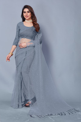 TEXROK Printed Daily Wear Net Saree(Grey)