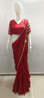 Nancy Desinger Embroidered Bollywood Silk Blend Saree(Red)