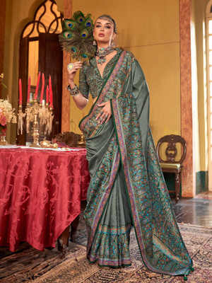 ANOUK Printed Chinnalapattu Silk Blend Saree(Light Green)