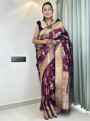 Sareemall Printed Banarasi Silk Blend Saree(Magenta)