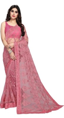 NIYANTAKSH Embroidered Bollywood Net Saree(Pink)