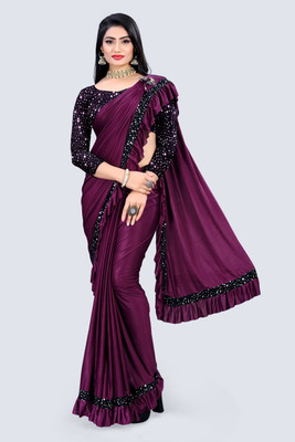 Vijatree Embellished Daily Wear Lycra Blend Saree(Purple)