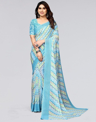 Falessa Printed Daily Wear Georgette Saree(Light Blue)