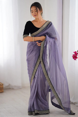Shree Shyam Creation Solid/Plain, Embellished Bollywood Net Saree(Purple)