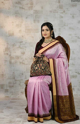 Tilfelle Woven, Temple Border Sambalpuri Silk Blend Saree(Pink)