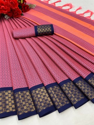 Fancy Fab Printed, Solid/Plain, Striped, Woven, Temple Border, Applique, Dyed, Ombre, Paisley, Self Design Paithani Cotton Silk, Jacquard Saree(Pink)