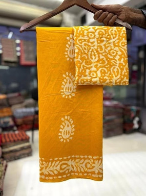 kiaan fashion Printed Daily Wear Pure Cotton Saree(Gold)