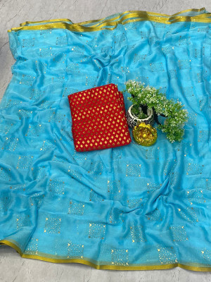 HouseOfCommon Embellished Bollywood Polyester Saree(Light Blue)