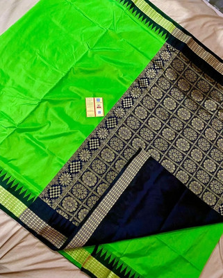 shree ambaji saree Temple Border, Solid/Plain Sambalpuri Art Silk Saree(Light Green)