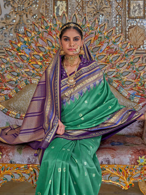 ANOUK Printed Chinnalapattu Silk Blend Saree(Green)