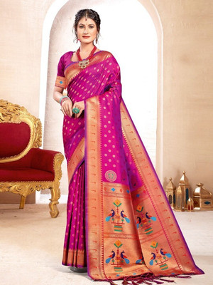 Divastri Woven Kanjivaram Cotton Silk Saree(Pink)