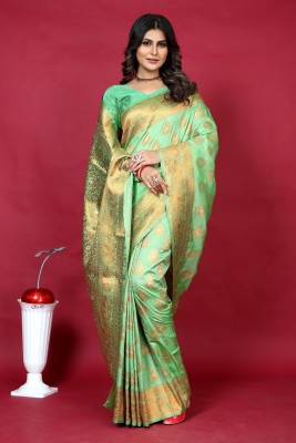 amirat Printed Banarasi Jacquard Saree(Light Green)