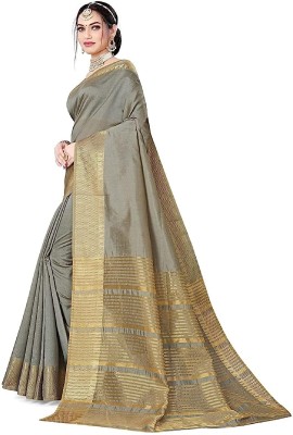 VAKHARIYAFAB Woven, Self Design Kanjivaram Cotton Silk, Pure Cotton Saree(Grey)