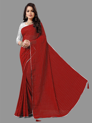 HouseOfCommon Striped Bollywood Georgette Saree(Red)