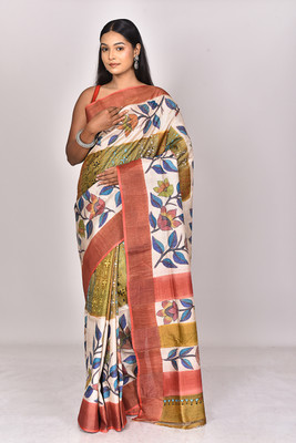 Ramshyam Collection Hand Painted Daily Wear Pure Silk Saree(Multicolor)