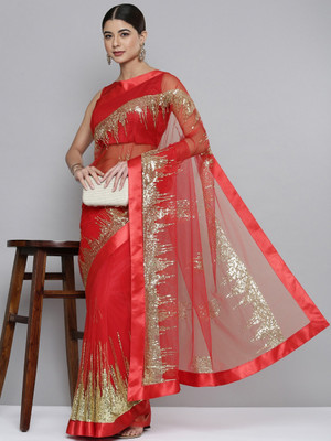 Kedar Fab Embroidered Bollywood Organza, Net Saree(Red)