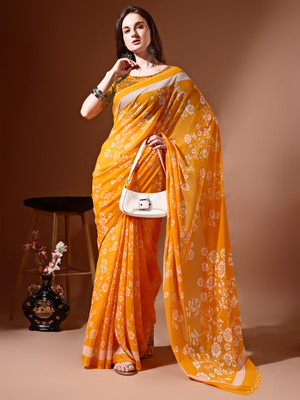 Leelavati Printed Daily Wear Chiffon Saree(Gold)