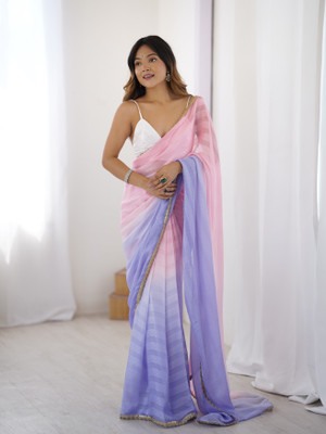 Divastri Solid/Plain Bollywood Satin Saree(Pink, Blue)