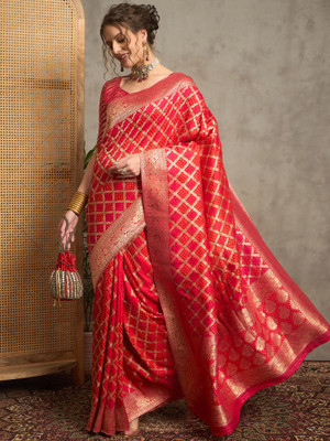 ANOUK Woven Bandhani Silk Blend Saree(Red)