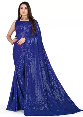 VKARAN Embellished Bollywood Georgette Saree(Blue)