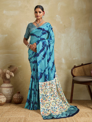 Sareemall Printed Daily Wear Cotton Blend Saree(Light Blue)