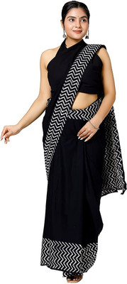 Craftmusium Printed Daily Wear Pure Cotton Saree(Black)