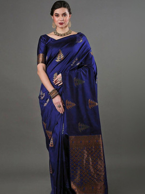 Moda Rapido Woven Daily Wear Silk Blend Saree(Blue)