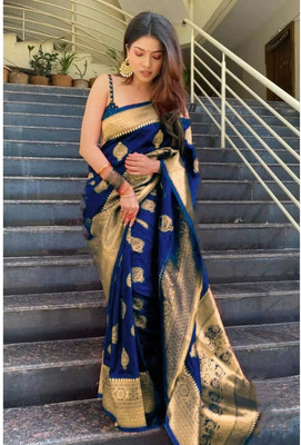 Jessy Woven Kanjivaram Silk Blend Saree(Blue)