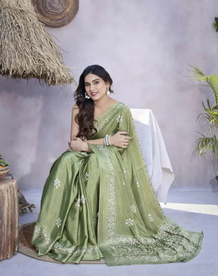 Soor Panchi Printed Daily Wear Tussar Silk Saree(Green)