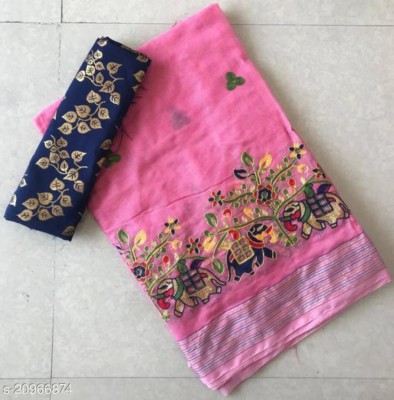 DHRUV CREATION Embroidered Chanderi Chanderi Saree(Pink)