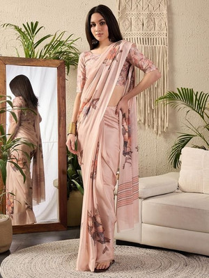 WELE DERBIES Floral Print Bollywood Georgette Saree(Cream)