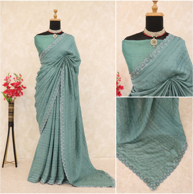 Sanjana Silks Embellished Bollywood Silk Blend Saree(Green)