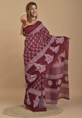 Tanishka Handicrafts Printed Daily Wear Cotton Blend Saree(Maroon)