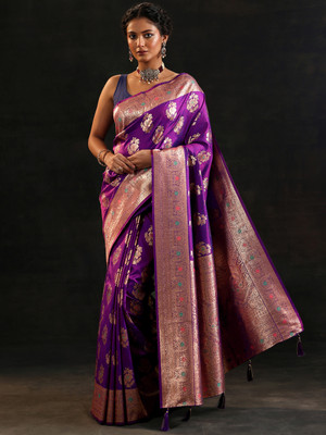 LIBAS Woven Daily Wear Silk Blend Saree(Purple)