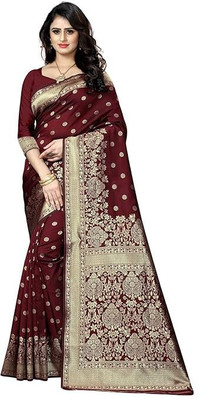 shivdarshan creation Self Design, Woven Banarasi Jacquard, Silk Blend Saree(Maroon)