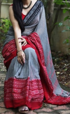 BRYNBRIT Woven Daily Wear Cotton Blend Saree(Grey)