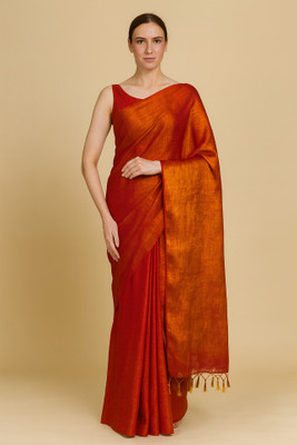 sareen Solid/Plain Bollywood Tissue, Pure Silk Saree(Orange)