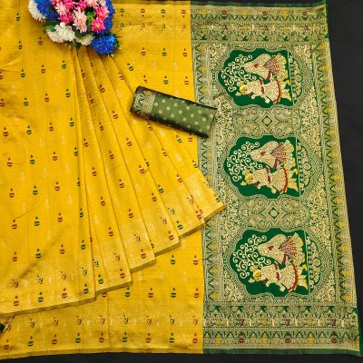 FINE WEAR Self Design Banarasi Cotton Silk, Jacquard Saree(Multicolor)