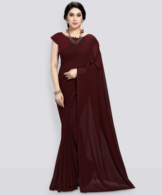 ANAND Solid/Plain Daily Wear Georgette Saree(Brown)