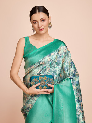 SICHYAH Printed Kanjivaram Pure Silk Saree(Green)