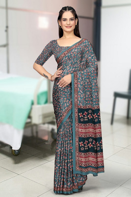 SAADHYA CREATION Embroidered, Solid/Plain Bollywood Crepe Saree(Blue)
