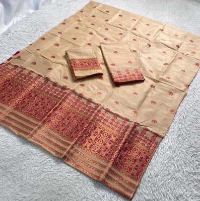 Skiran's Woven Mekhela Chador Cotton Blend Saree(Beige)