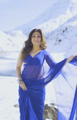 Anand Sarees Dyed, Solid/Plain Bollywood Georgette, Chiffon Saree(Blue)