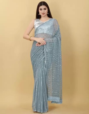 Divastri Woven, Embellished, Self Design Bollywood Lycra Blend Saree(Blue)