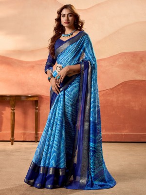 Divastri Printed Bollywood Cotton Blend Saree(Blue)