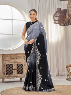 MANOHARI Embroidered Bollywood Chiffon Saree(Black)