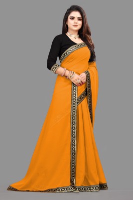 DHRAM CREATION Solid/Plain Bollywood Georgette Saree(Yellow)