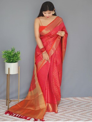 SGF11 Woven Kanjivaram Pure Silk Saree(Pink)